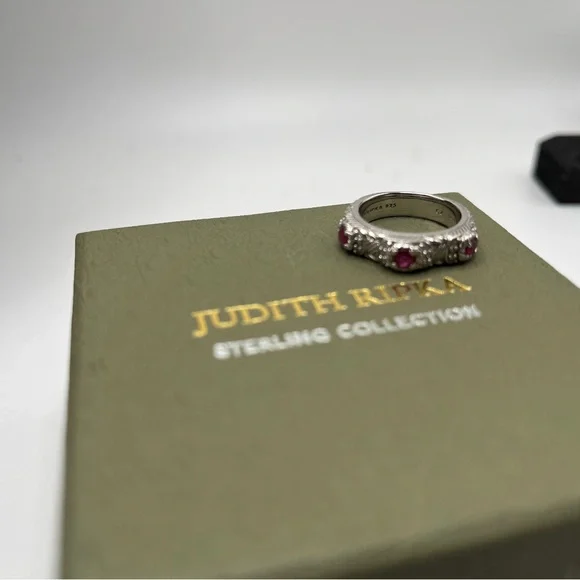 Judith Ripka Sterling Diamonique Ruby Ring Size 5 - Picture 2 of 11